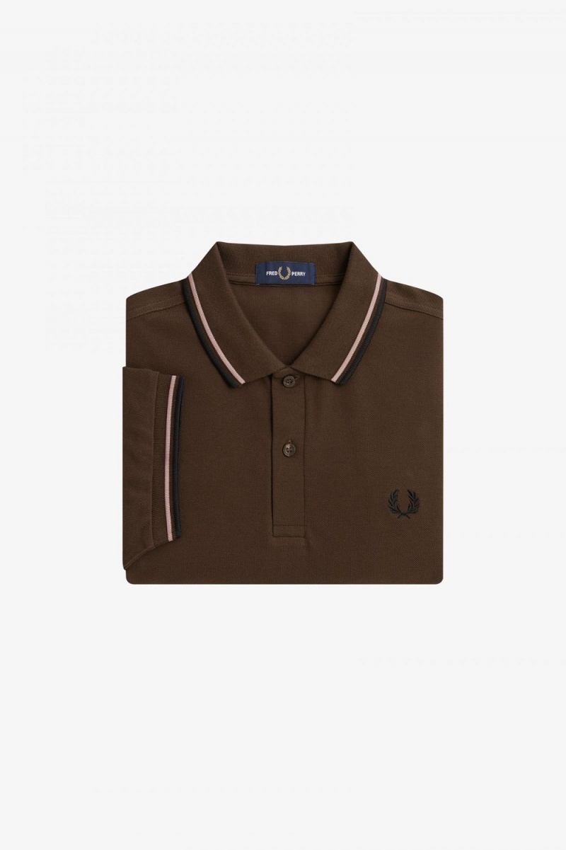 Fred Perry M3600 Men's Shirt Burnt Tobacco Dark Pink Black | YCJSD4759