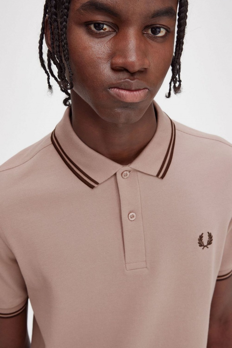 Fred Perry M3600 Men's Shirt Dark Pink Burnt Tobacco | CQMWB1923