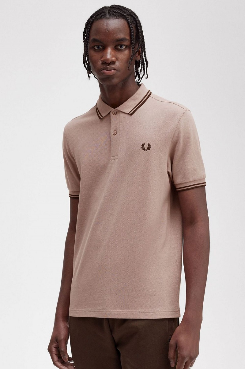 Fred Perry M3600 Men's Shirt Dark Pink Burnt Tobacco | CQMWB1923