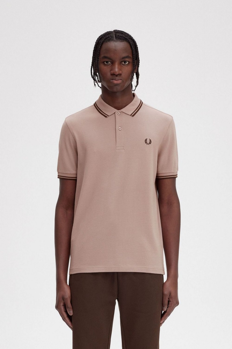 Fred Perry M3600 Men\'s Shirt Dark Pink Burnt Tobacco | CQMWB1923