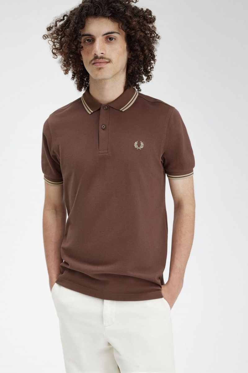 Fred Perry M3600 Men's Shirt Dark Red Warm Grey | IUZEV2361