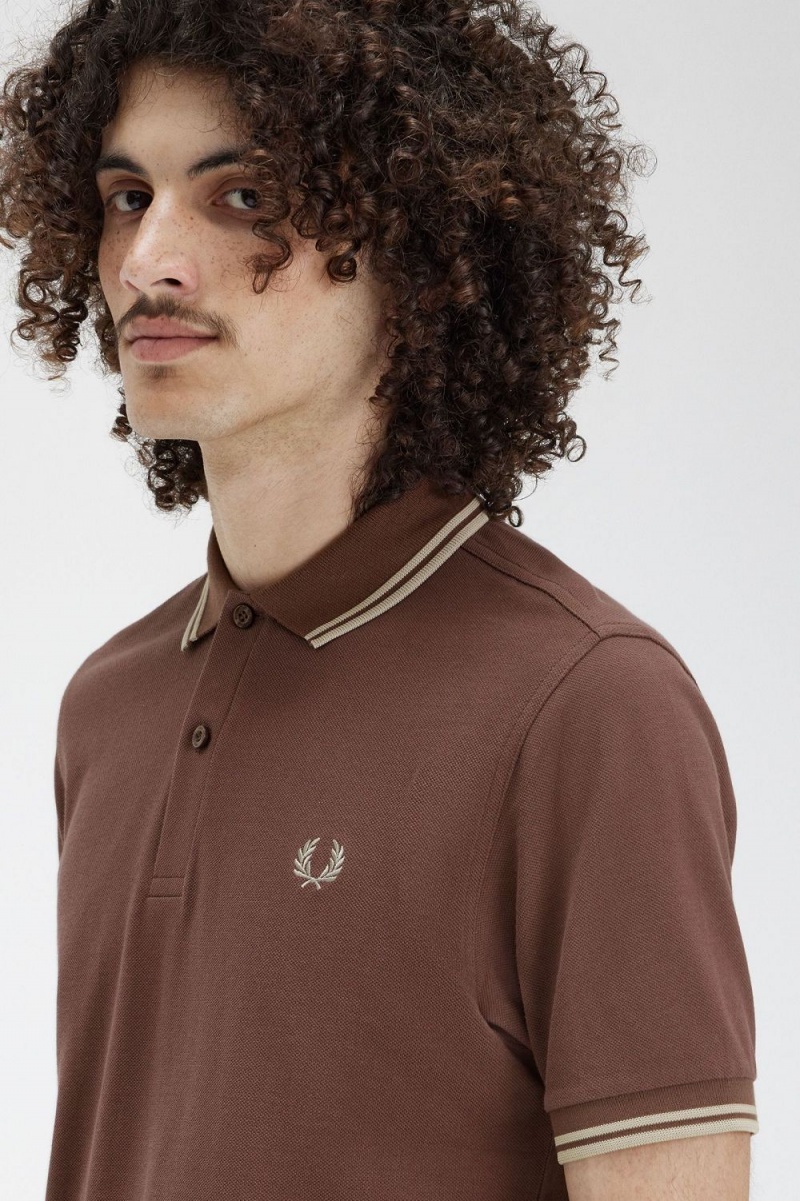 Fred Perry M3600 Men's Shirt Dark Red Warm Grey | IUZEV2361