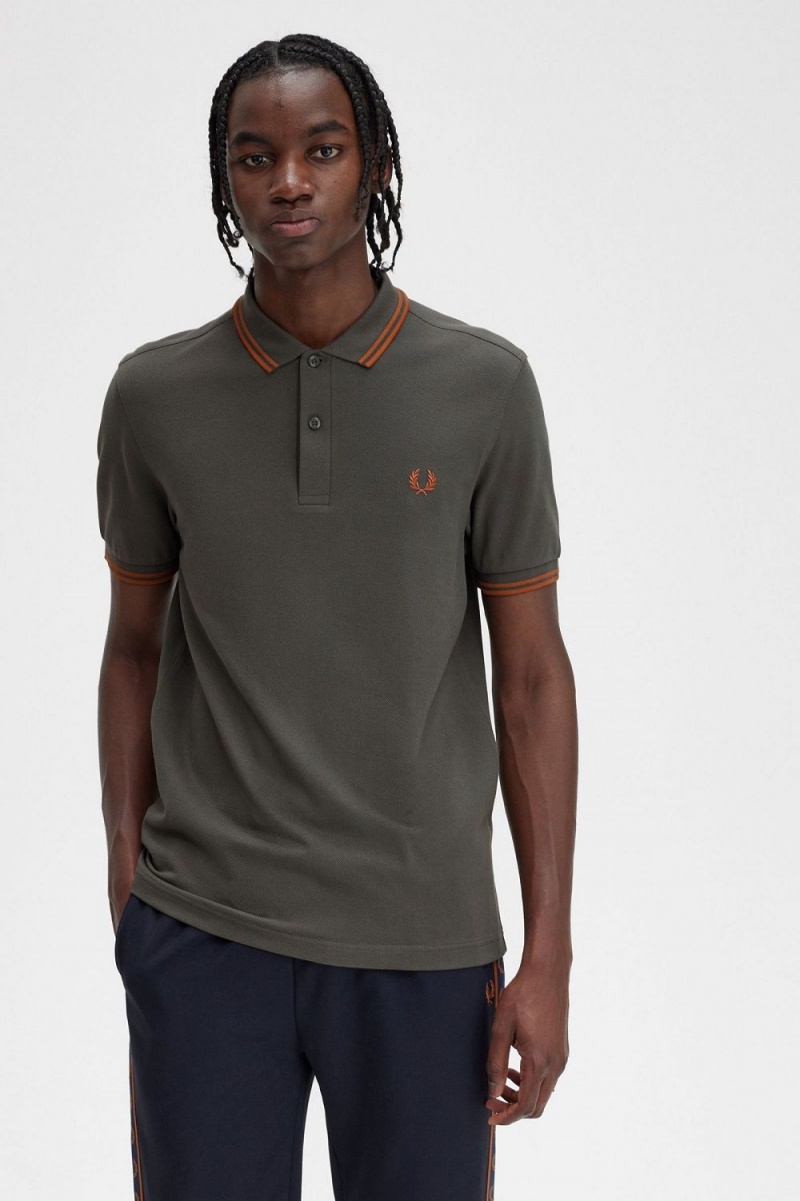 Fred Perry M3600 Men's Shirt Field Green Brown | PWZIR7149