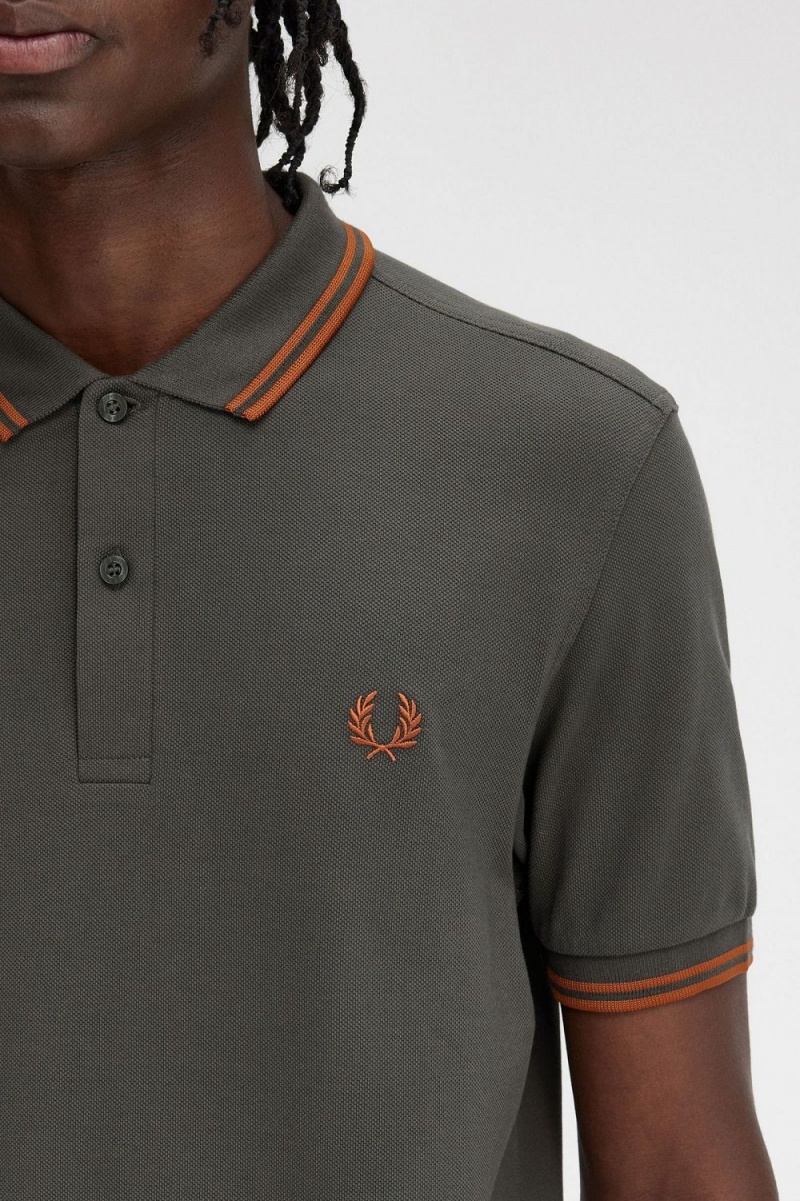 Fred Perry M3600 Men's Shirt Field Green Brown | PWZIR7149