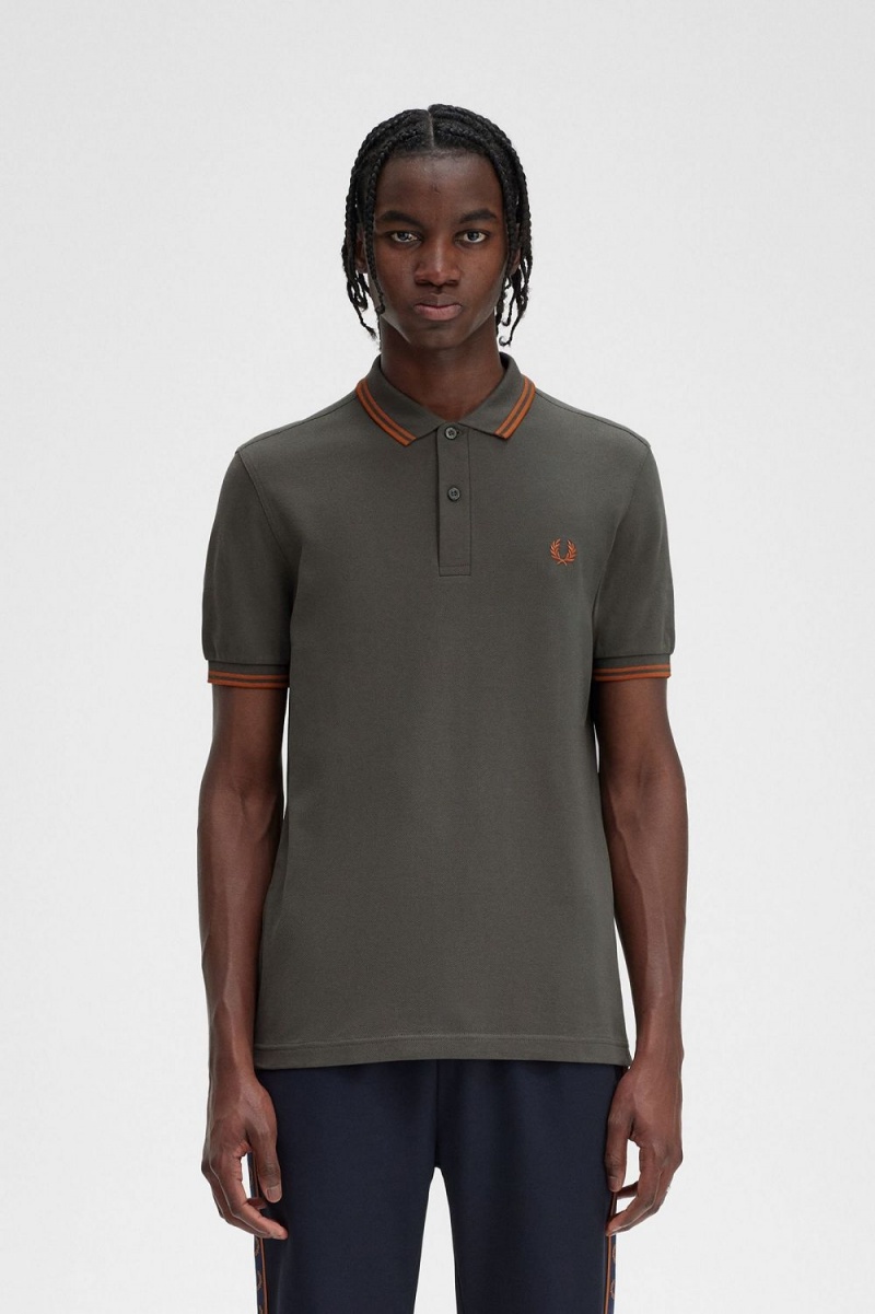 Fred Perry M3600 Men\'s Shirt Field Green Brown | PWZIR7149