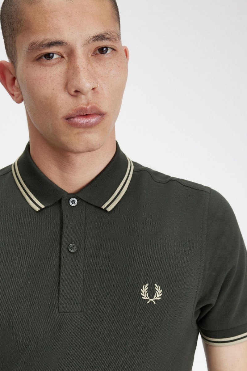 Fred Perry M3600 Men's Shirt Field Green Oatmeal Oatmeal | CEHNO3904