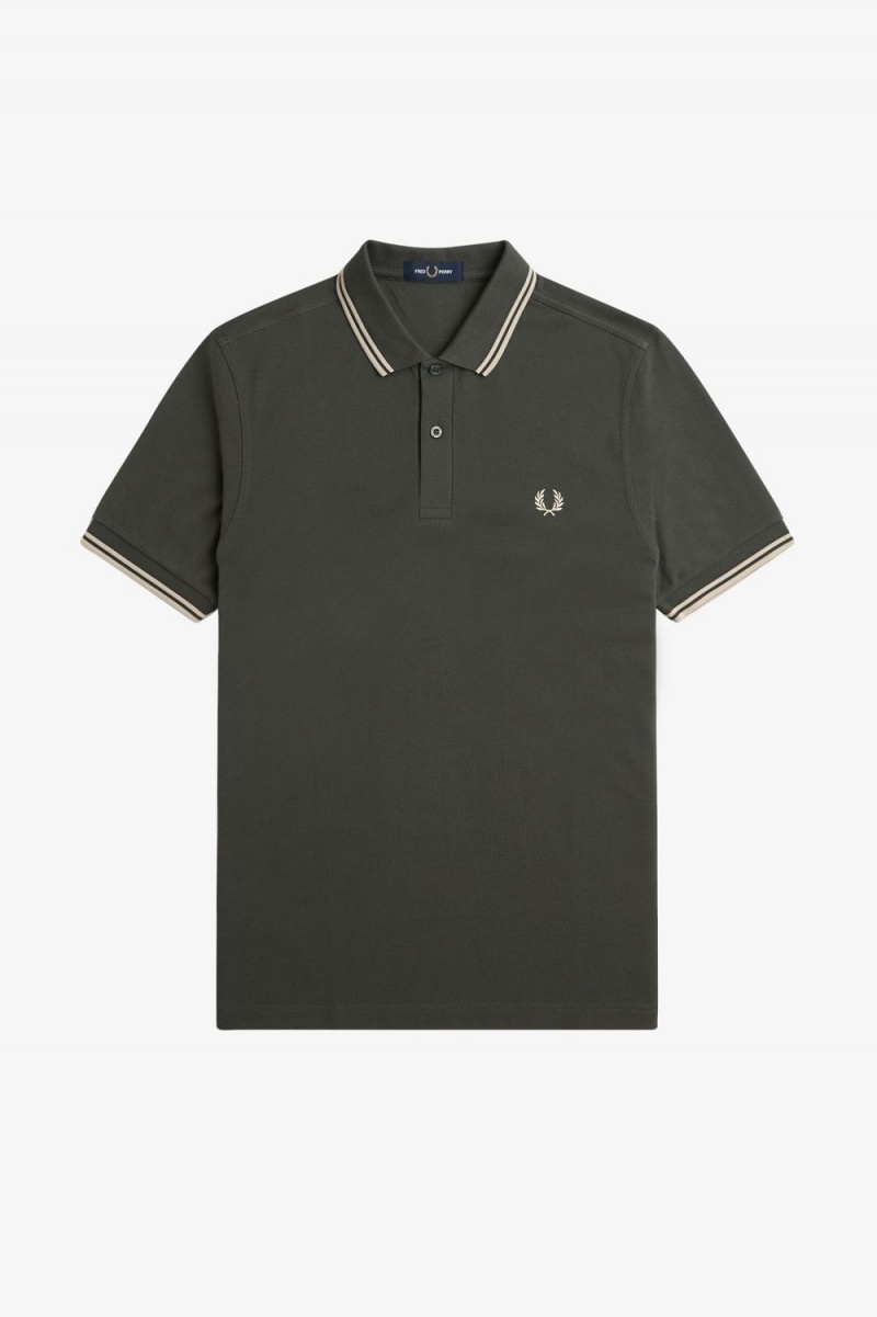 Fred Perry M3600 Men's Shirt Field Green Oatmeal Oatmeal | CEHNO3904