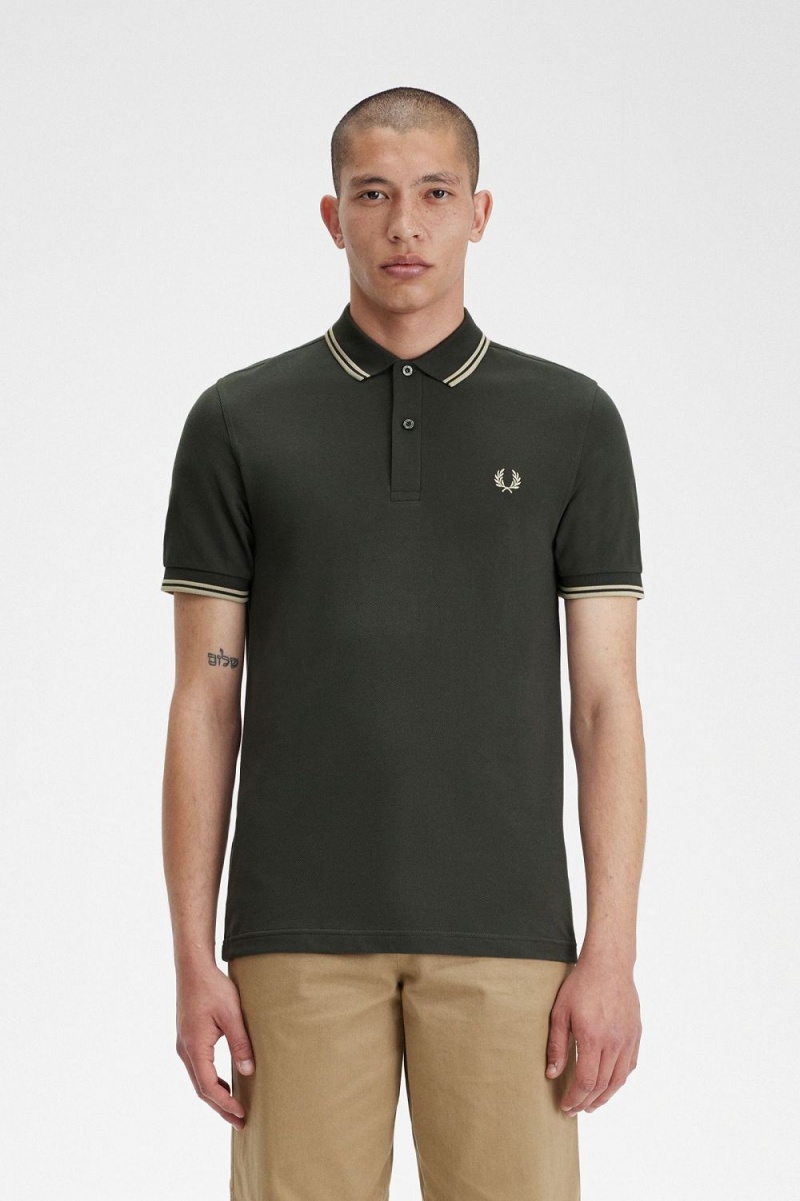 Fred Perry M3600 Men\'s Shirt Field Green Oatmeal Oatmeal | CEHNO3904