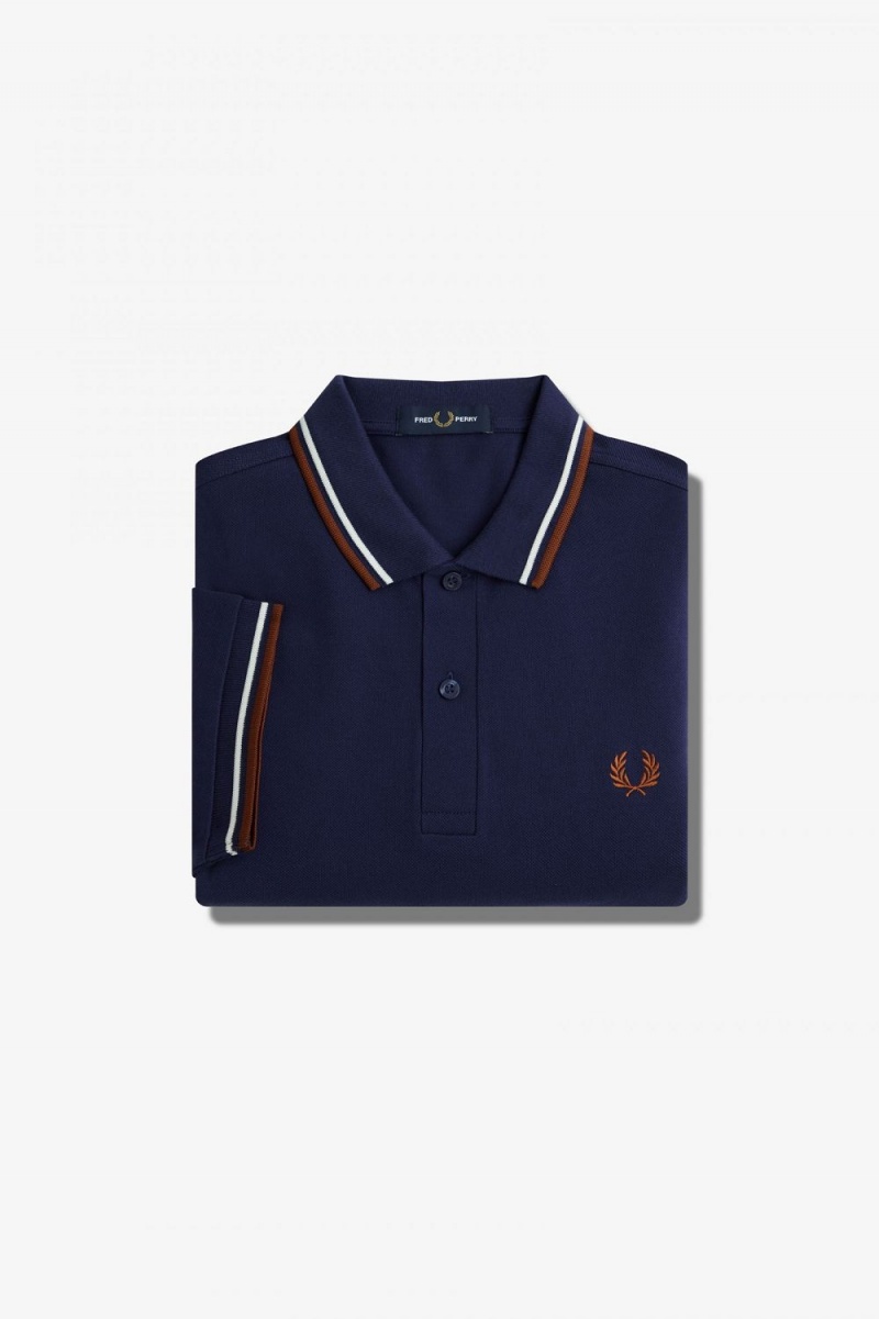 Fred Perry M3600 Men's Shirt French Navy Beige Whisky Brown | ISVXB0953