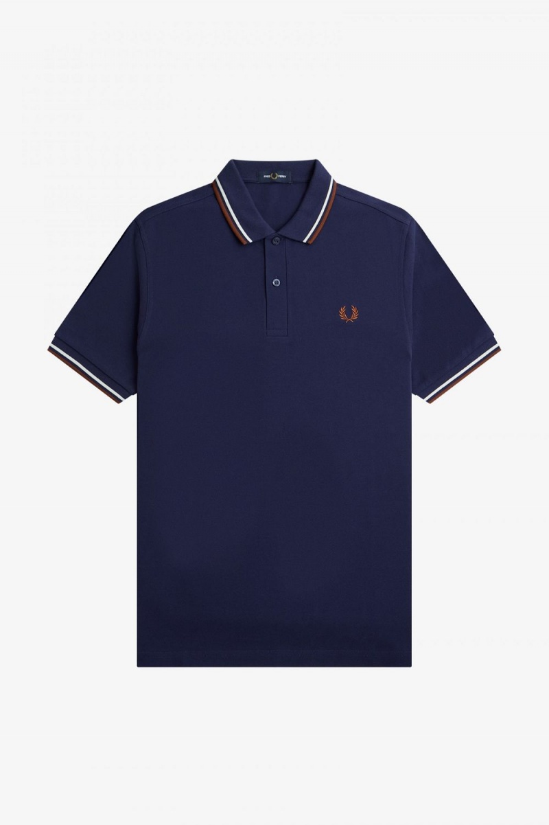 Fred Perry M3600 Men's Shirt French Navy Beige Whisky Brown | ISVXB0953