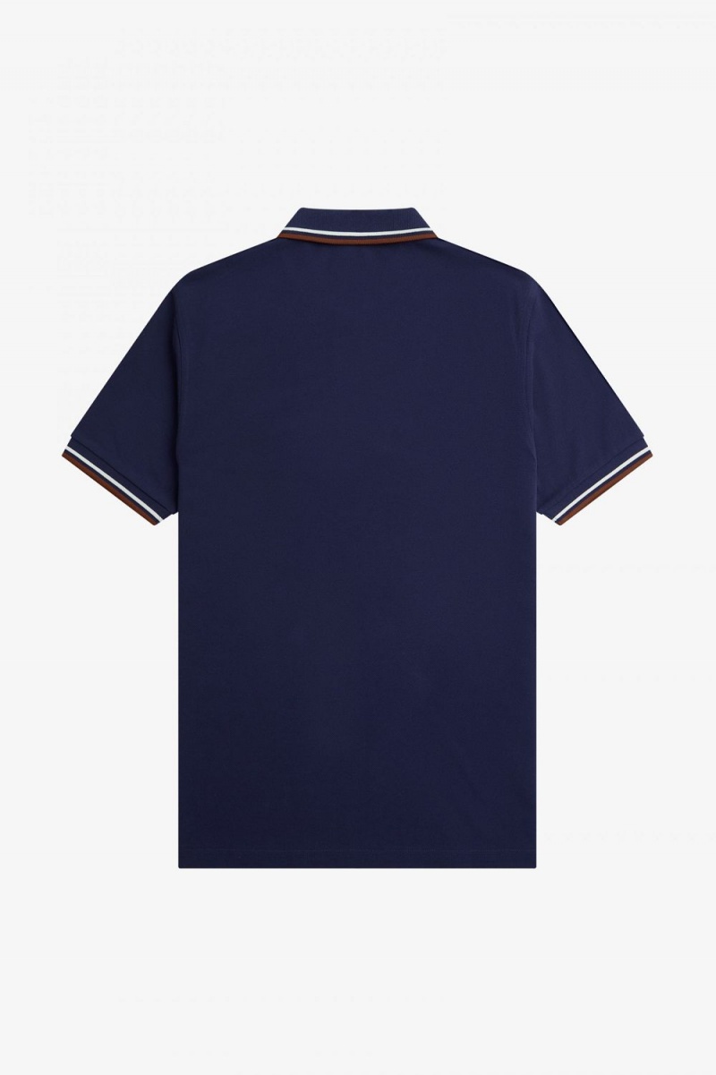 Fred Perry M3600 Men's Shirt French Navy Beige Whisky Brown | ISVXB0953