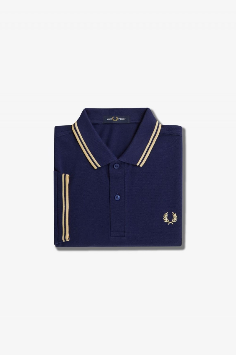 Fred Perry M3600 Men's Shirt French Navy Aqua Cream Aqua Cream | GIKXF5942