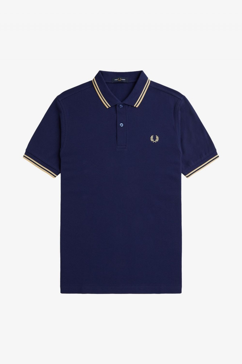 Fred Perry M3600 Men's Shirt French Navy Aqua Cream Aqua Cream | GIKXF5942