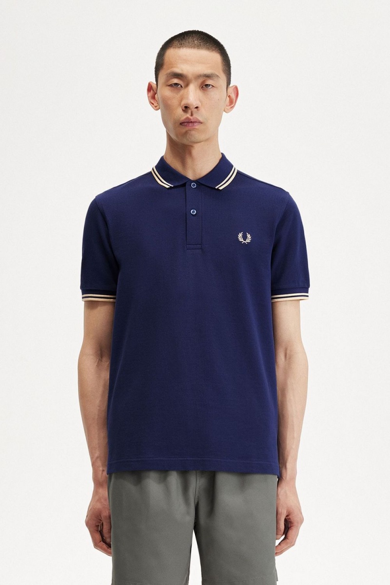 Fred Perry M3600 Men\'s Shirt French Navy Aqua Cream Aqua Cream | GIKXF5942