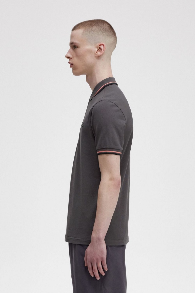 Fred Perry M3600 Men's Shirt Gunmetal Coral Heat Black | WKXNA7809