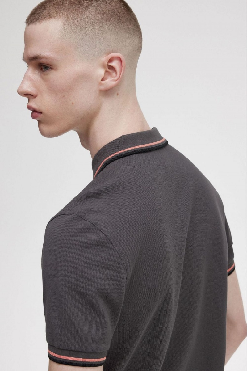 Fred Perry M3600 Men's Shirt Gunmetal Coral Heat Black | WKXNA7809