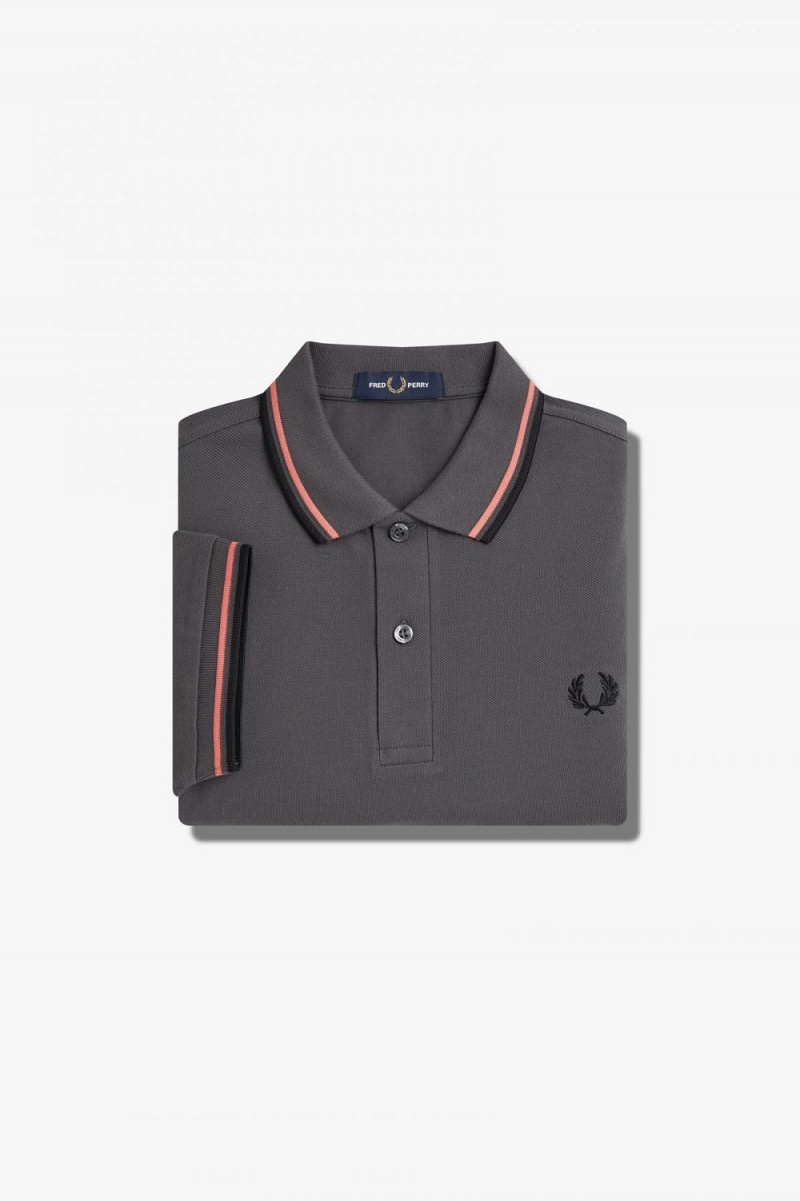 Fred Perry M3600 Men's Shirt Gunmetal Coral Heat Black | WKXNA7809