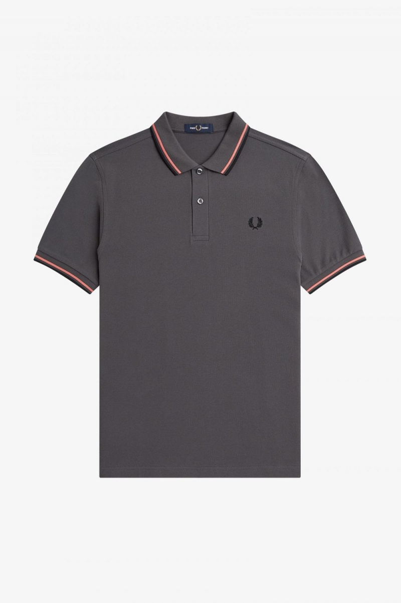 Fred Perry M3600 Men's Shirt Gunmetal Coral Heat Black | WKXNA7809