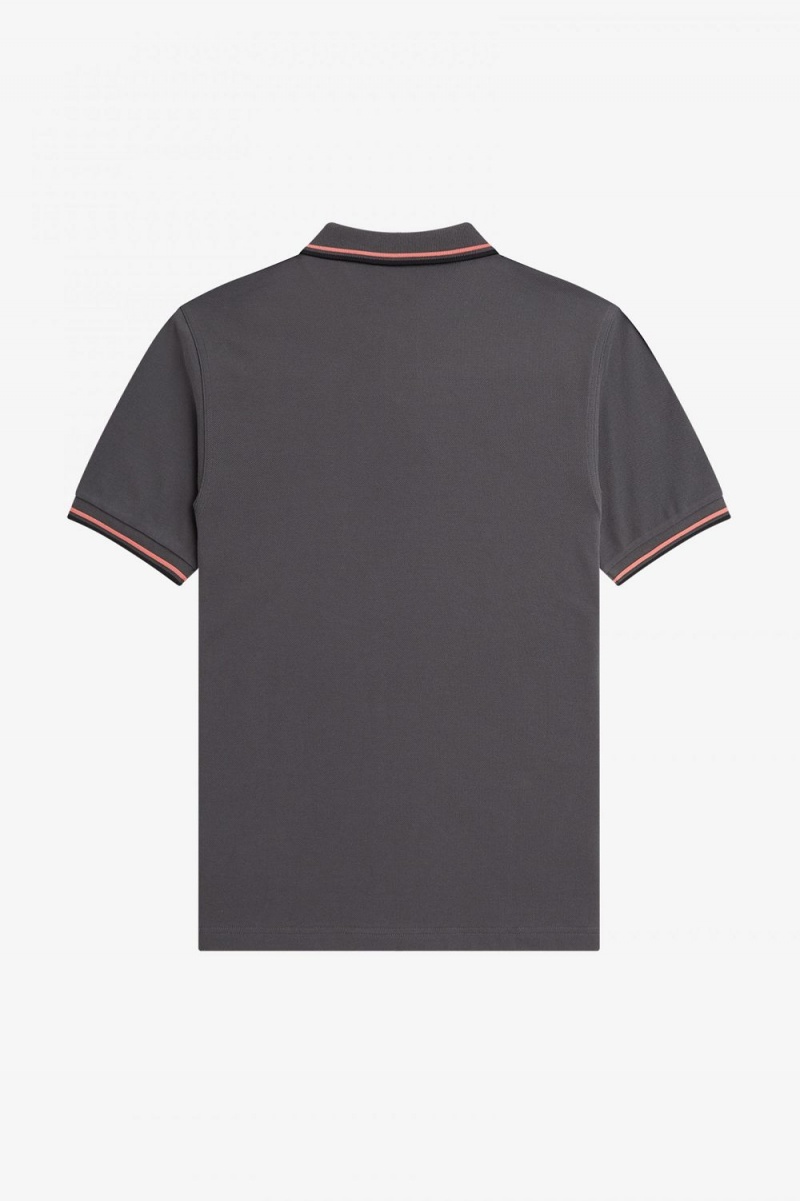 Fred Perry M3600 Men's Shirt Gunmetal Coral Heat Black | WKXNA7809