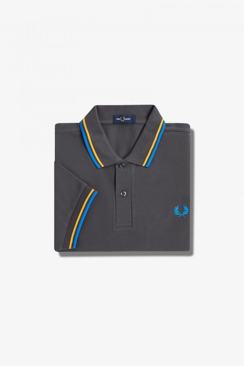 Fred Perry M3600 Men's Shirt Gunmetal Golden Hour Kingfisher | VURXZ9428