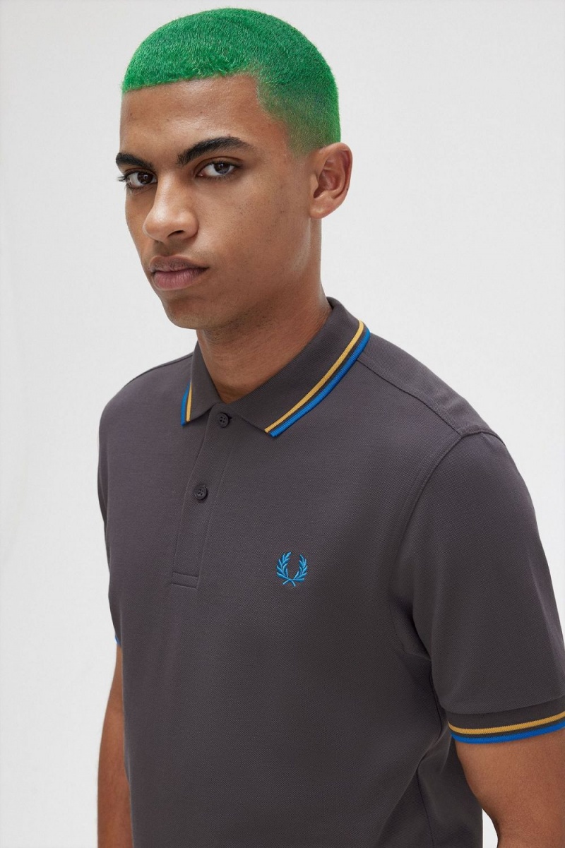 Fred Perry M3600 Men's Shirt Gunmetal Golden Hour Kingfisher | VURXZ9428