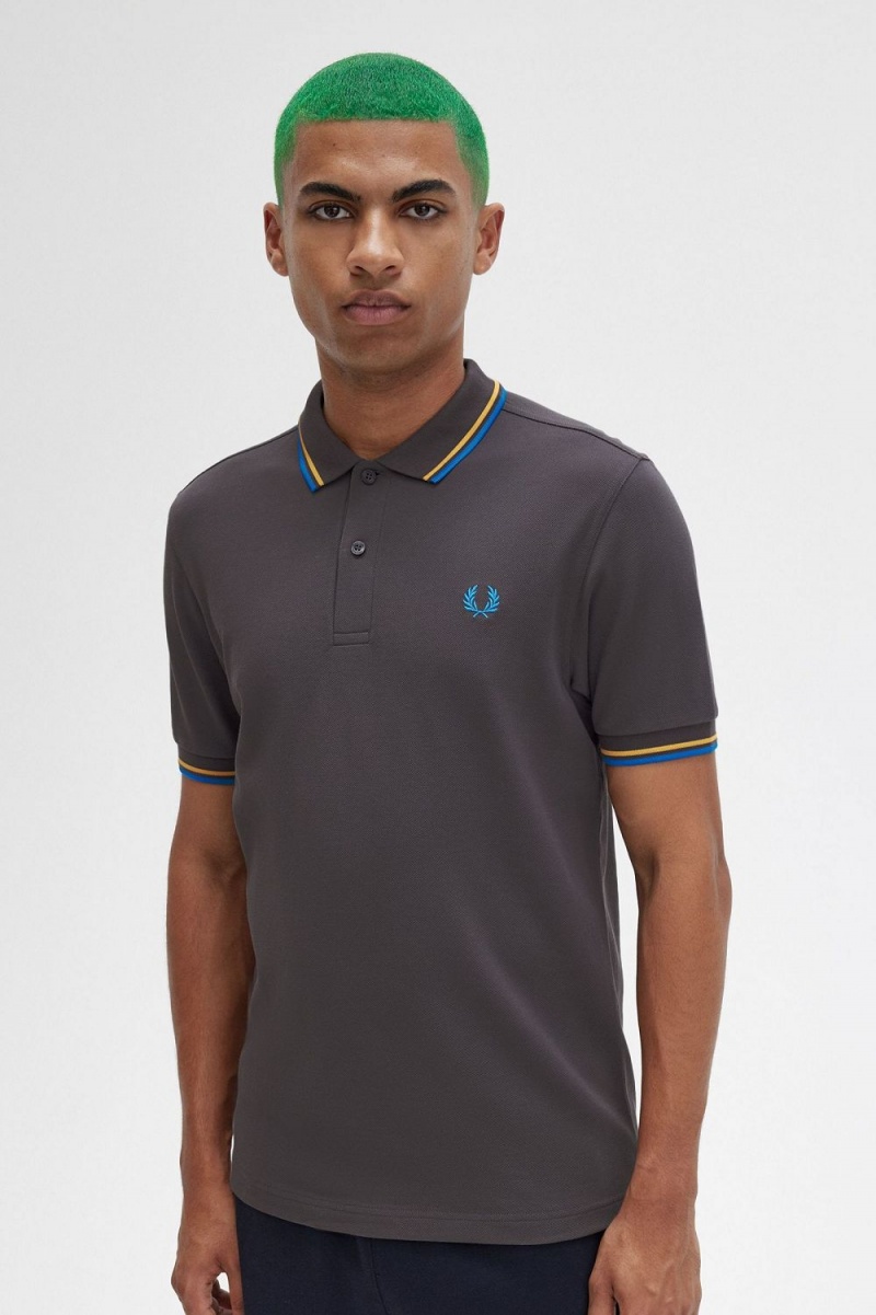 Fred Perry M3600 Men's Shirt Gunmetal Golden Hour Kingfisher | VURXZ9428