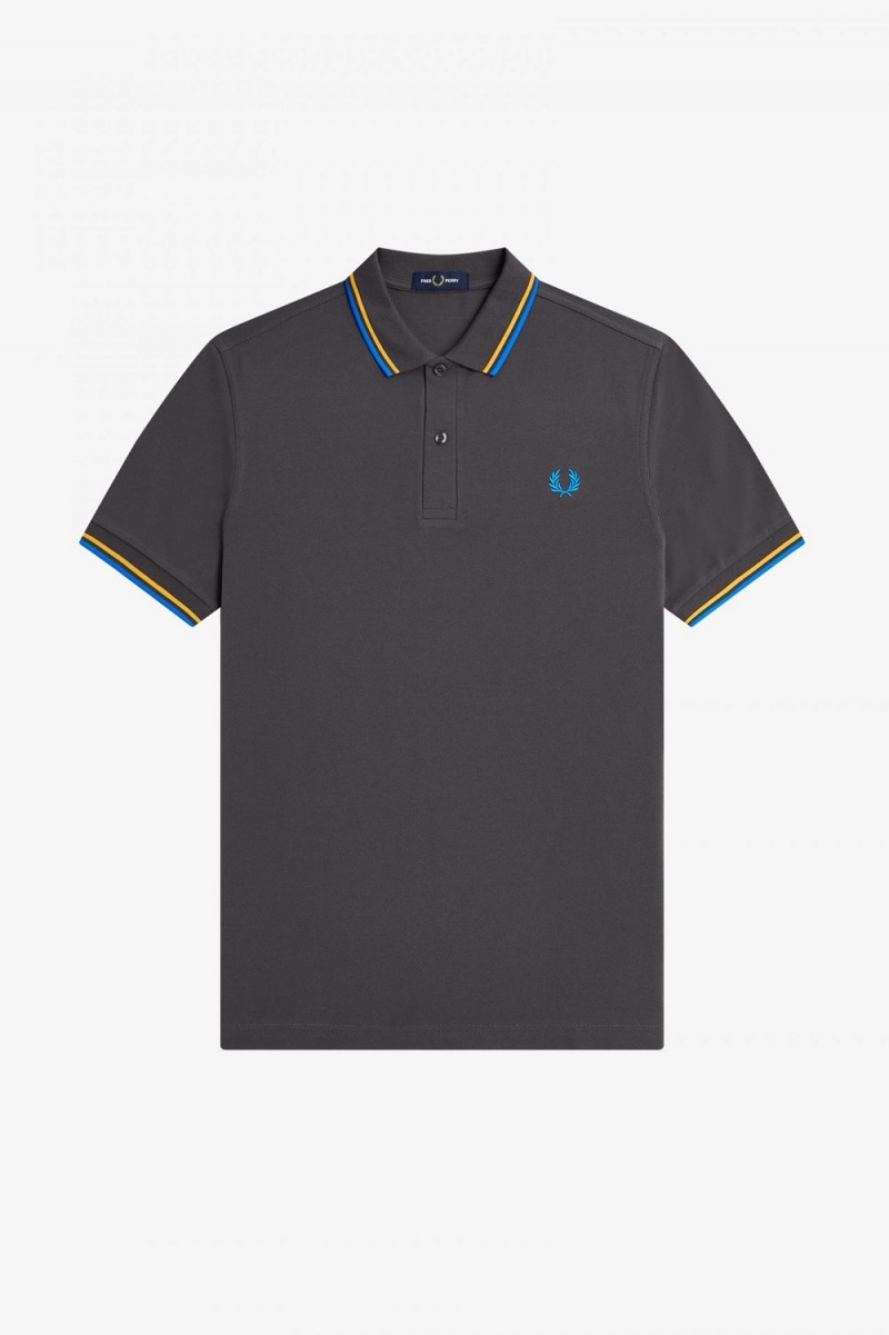 Fred Perry M3600 Men's Shirt Gunmetal Golden Hour Kingfisher | VURXZ9428