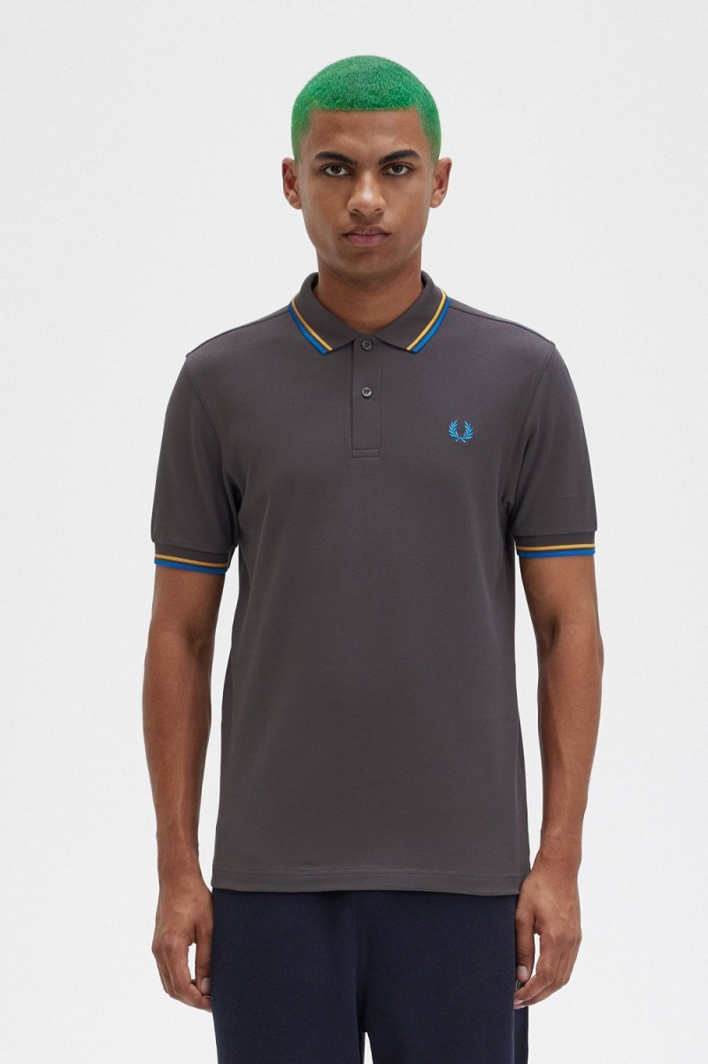 Fred Perry M3600 Men\'s Shirt Gunmetal Golden Hour Kingfisher | VURXZ9428