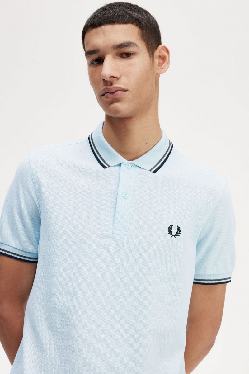 Fred Perry M3600 Men's Shirt Light Aqua Field Green Black | LUWRS4139