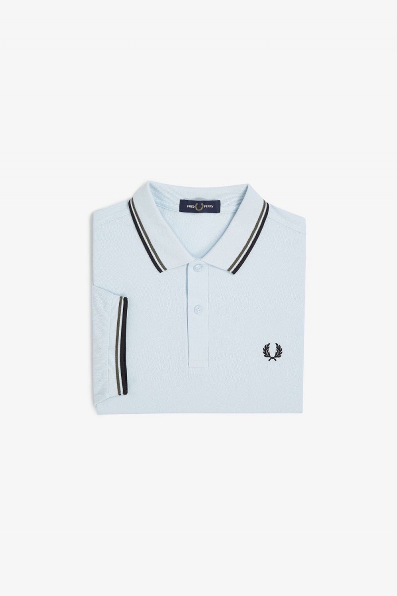 Fred Perry M3600 Men's Shirt Light Aqua Field Green Black | LUWRS4139