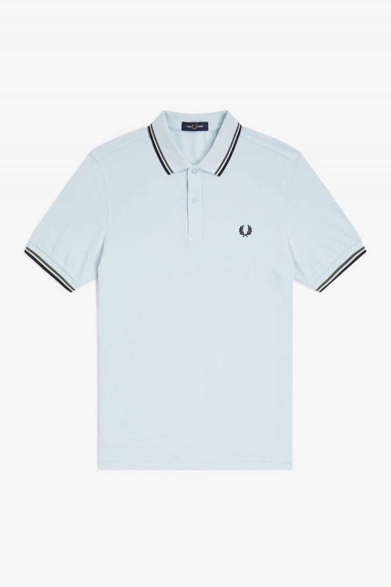 Fred Perry M3600 Men's Shirt Light Aqua Field Green Black | LUWRS4139