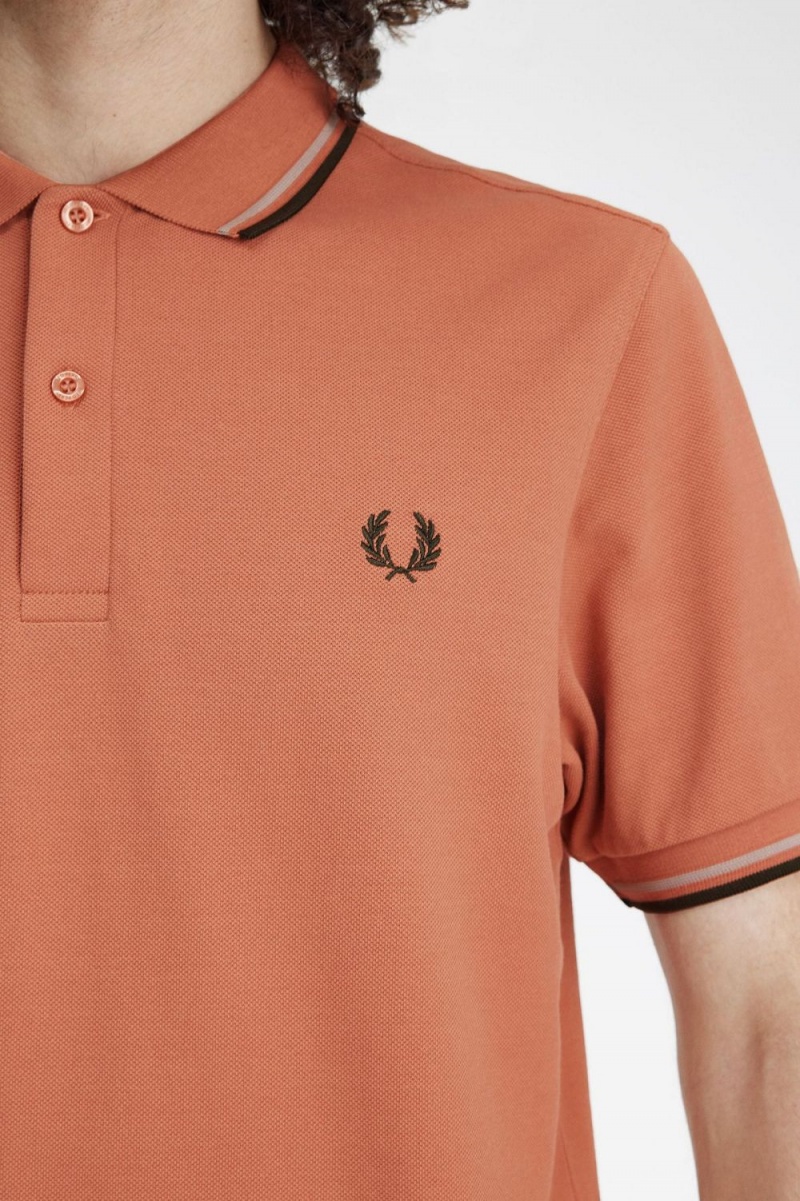 Fred Perry M3600 Men's Shirt Light Rust Warm Grey Night Green | YOWDC9046