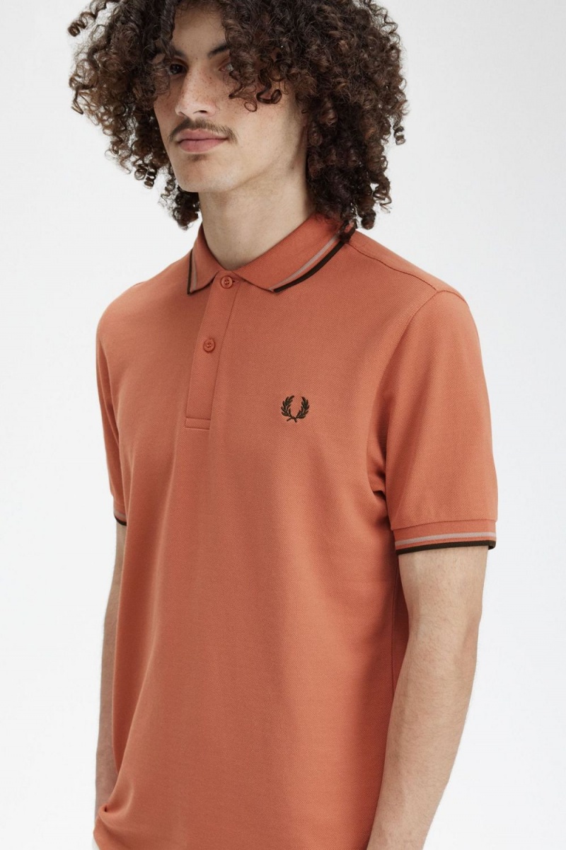 Fred Perry M3600 Men's Shirt Light Rust Warm Grey Night Green | YOWDC9046