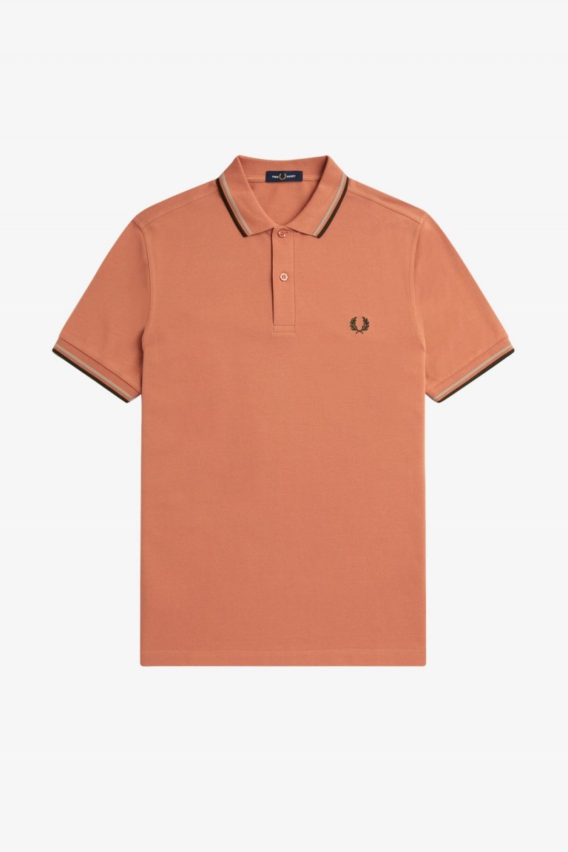 Fred Perry M3600 Men's Shirt Light Rust Warm Grey Night Green | YOWDC9046