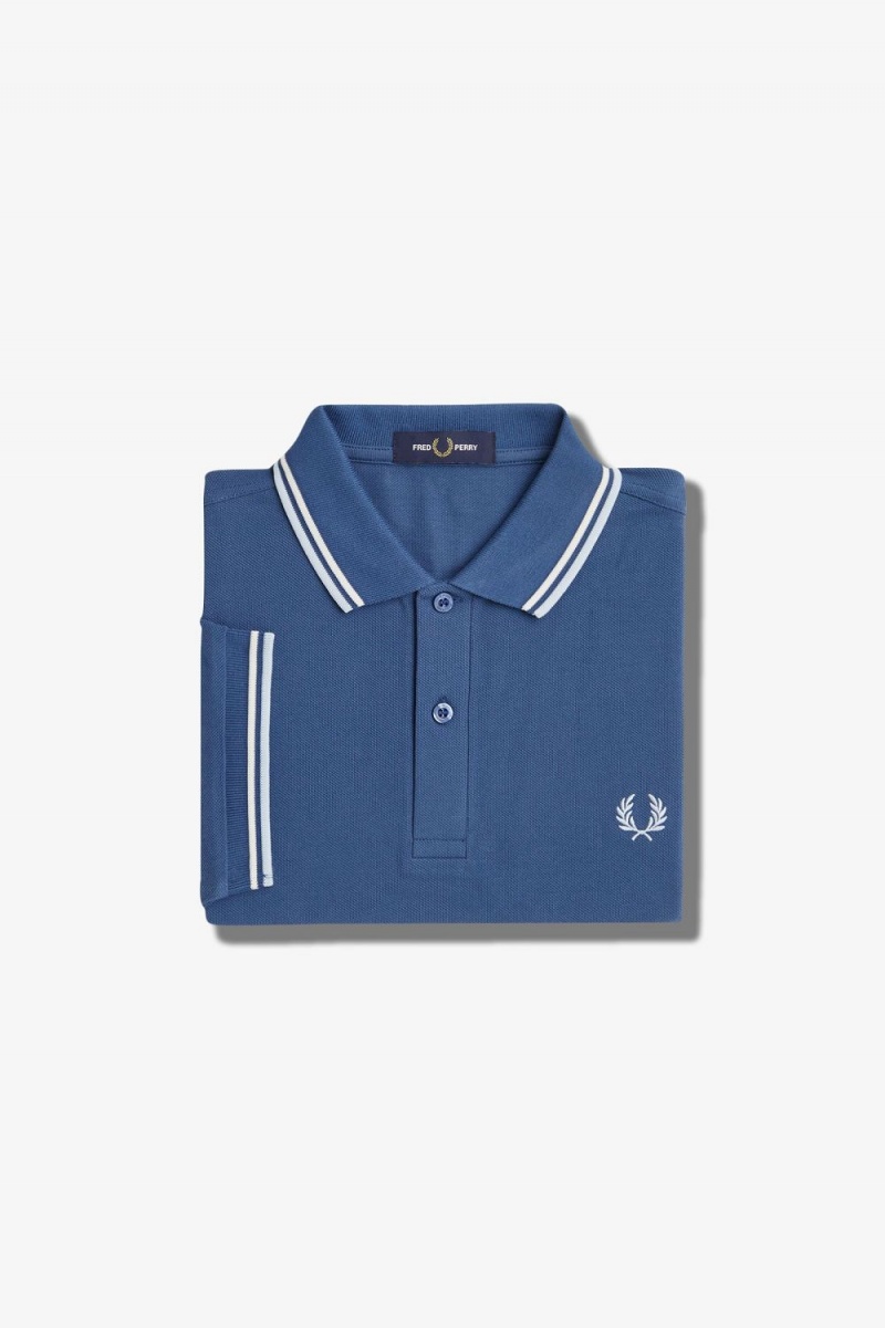 Fred Perry M3600 Men's Shirt Midnight Blue Beige Light Aqua | UFBTR4835