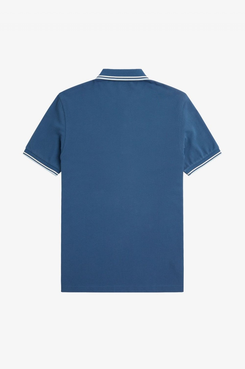 Fred Perry M3600 Men's Shirt Midnight Blue Beige Light Aqua | UFBTR4835