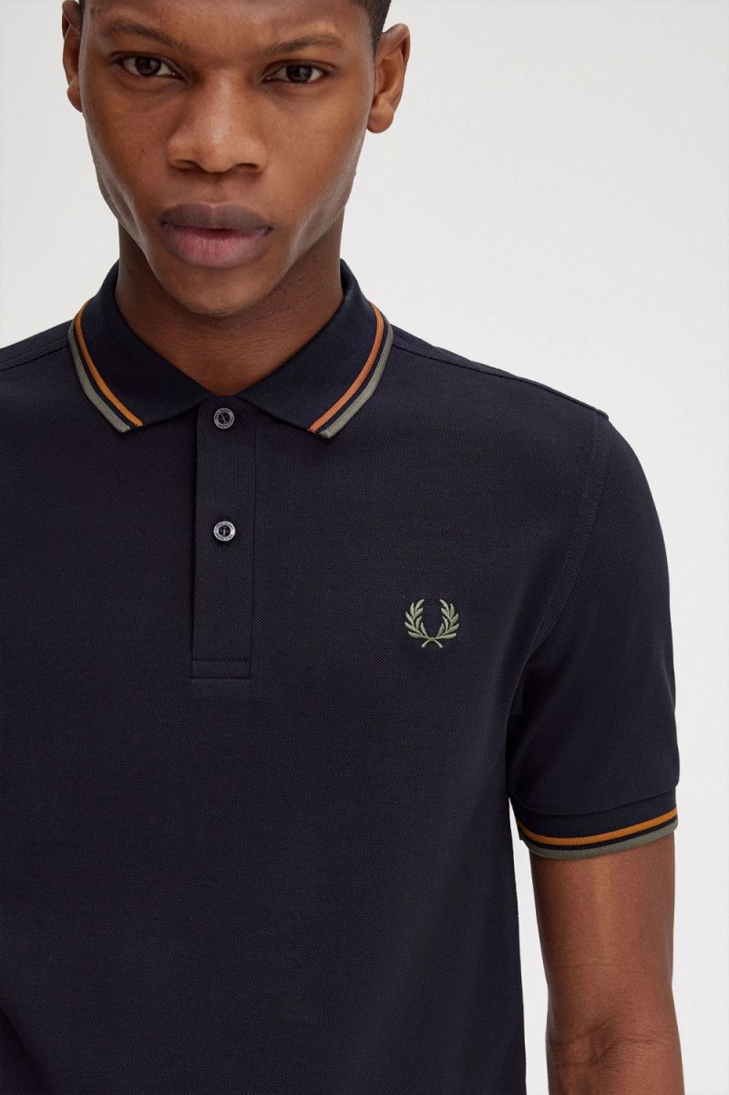 Fred Perry M3600 Men's Shirt Navy Brown Field Green | HTOMG2739