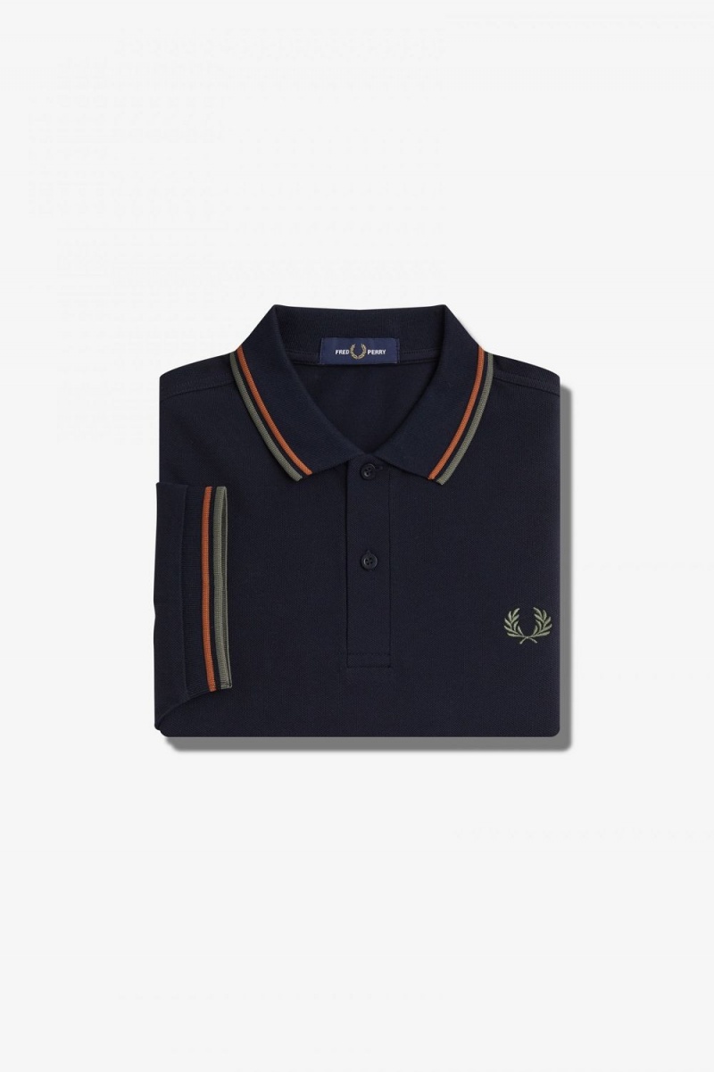 Fred Perry M3600 Men's Shirt Navy Brown Field Green | HTOMG2739