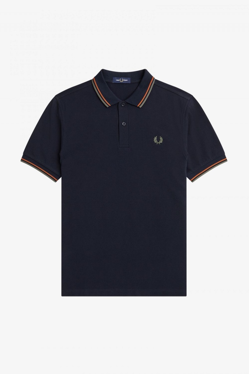 Fred Perry M3600 Men's Shirt Navy Brown Field Green | HTOMG2739