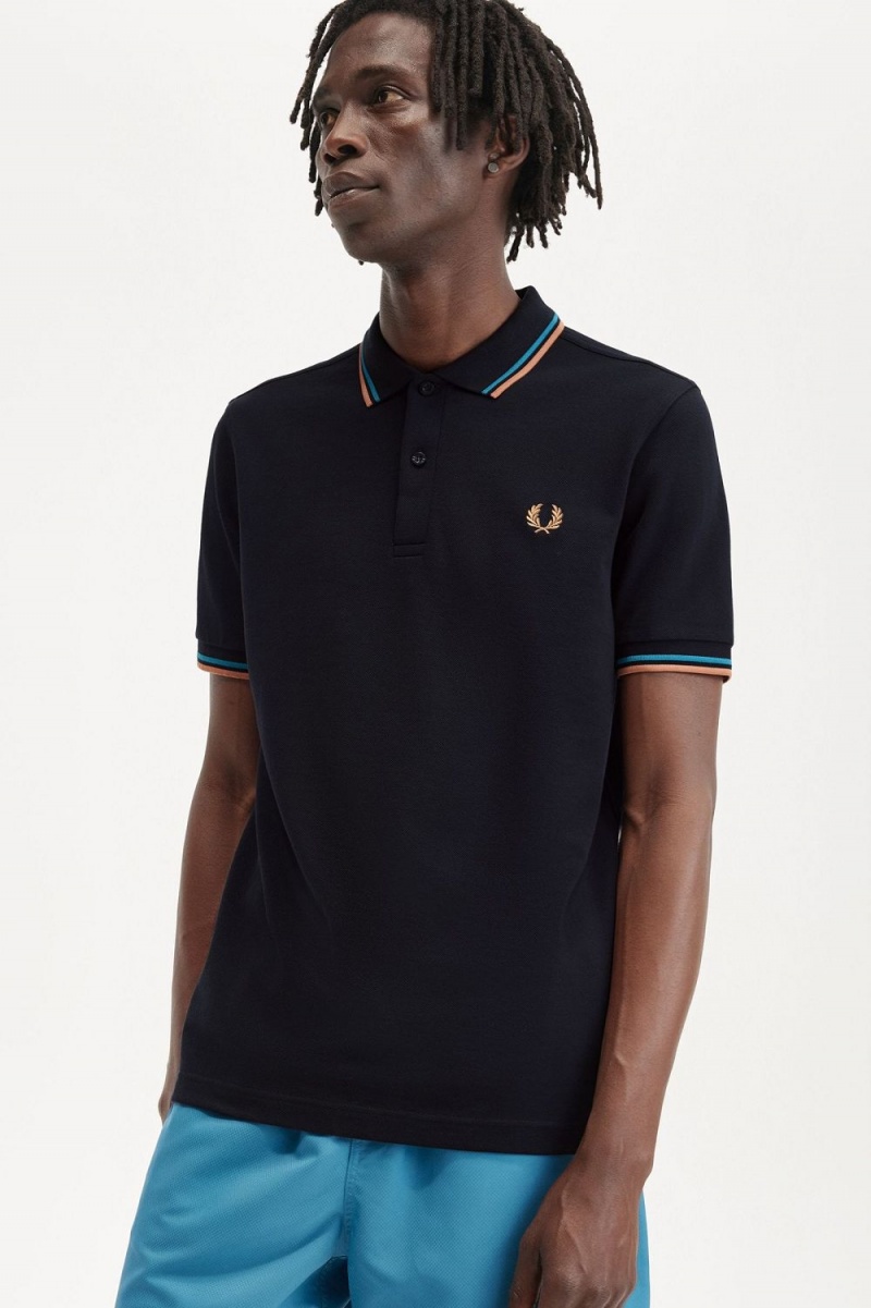 Fred Perry M3600 Men's Shirt Navy Cyber Blue Light Rust | MAQIJ9435