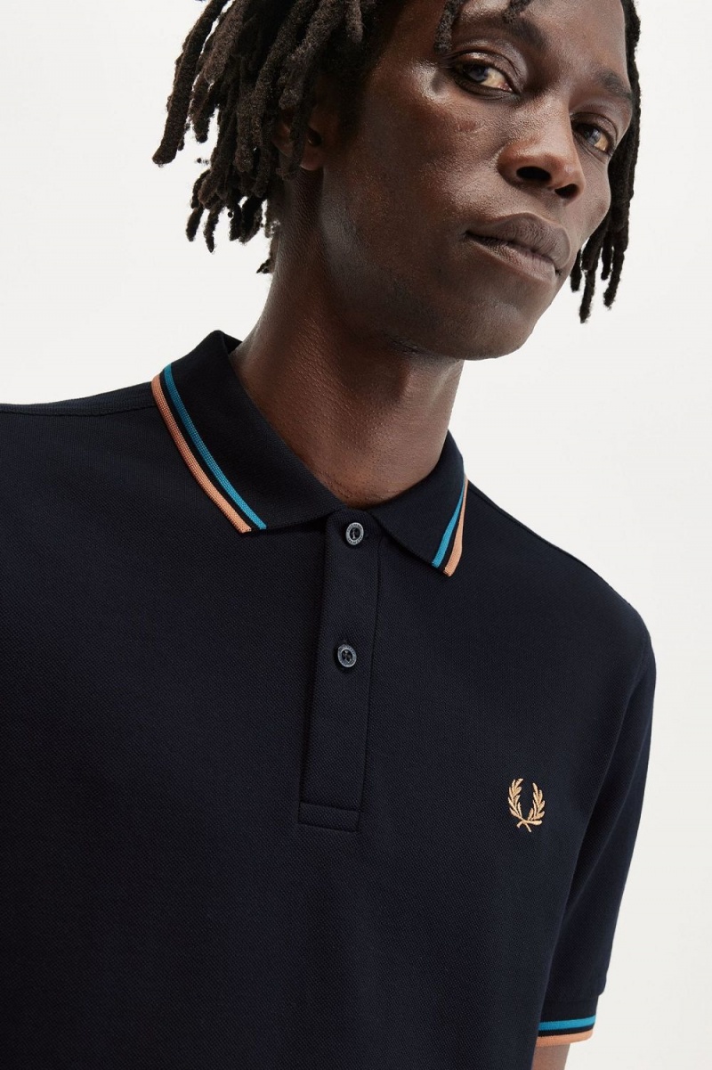 Fred Perry M3600 Men's Shirt Navy Cyber Blue Light Rust | MAQIJ9435