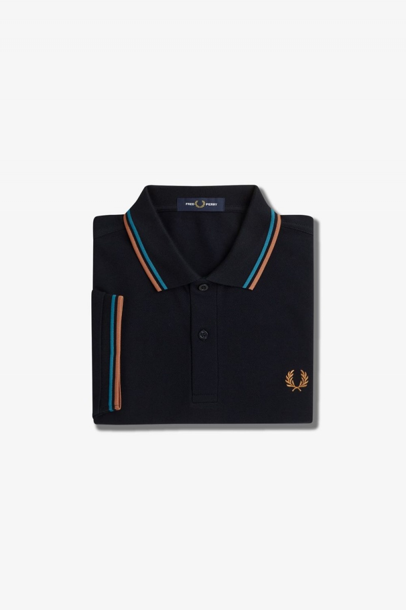 Fred Perry M3600 Men's Shirt Navy Cyber Blue Light Rust | MAQIJ9435