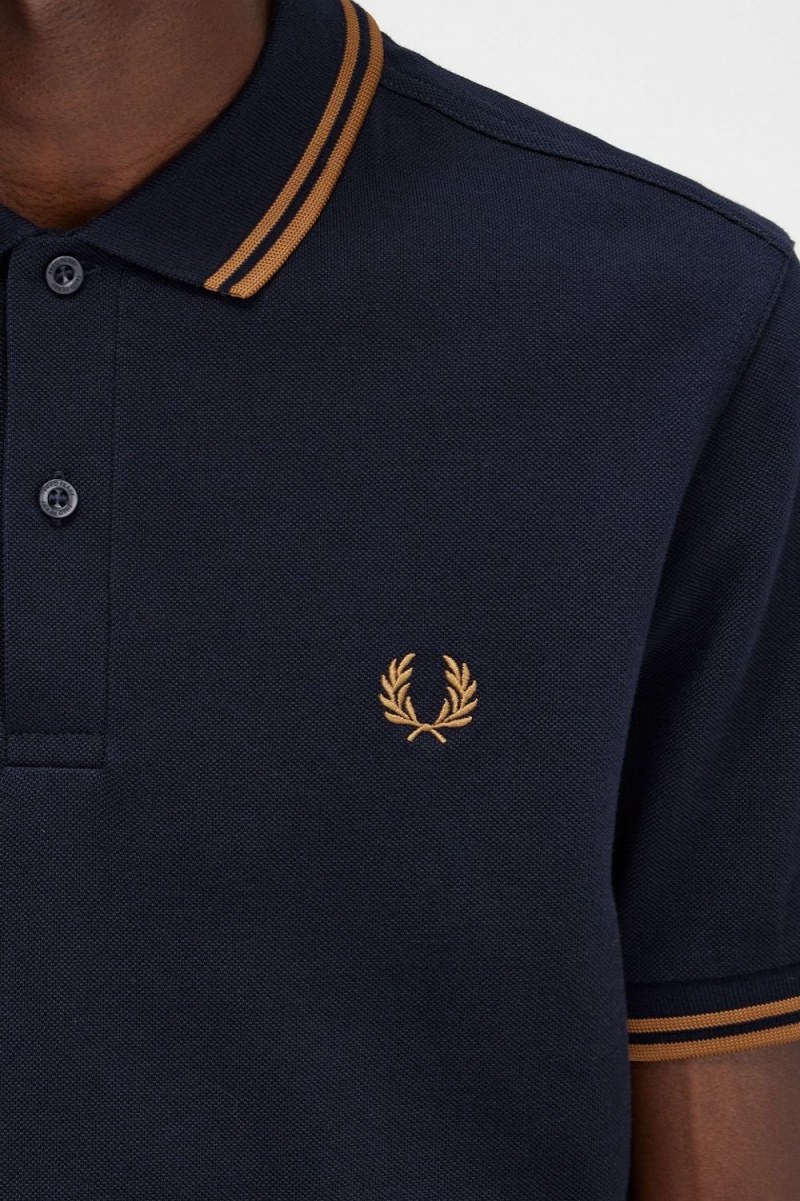 Fred Perry M3600 Men's Shirt Navy Dark Coffee | AOLNY7286