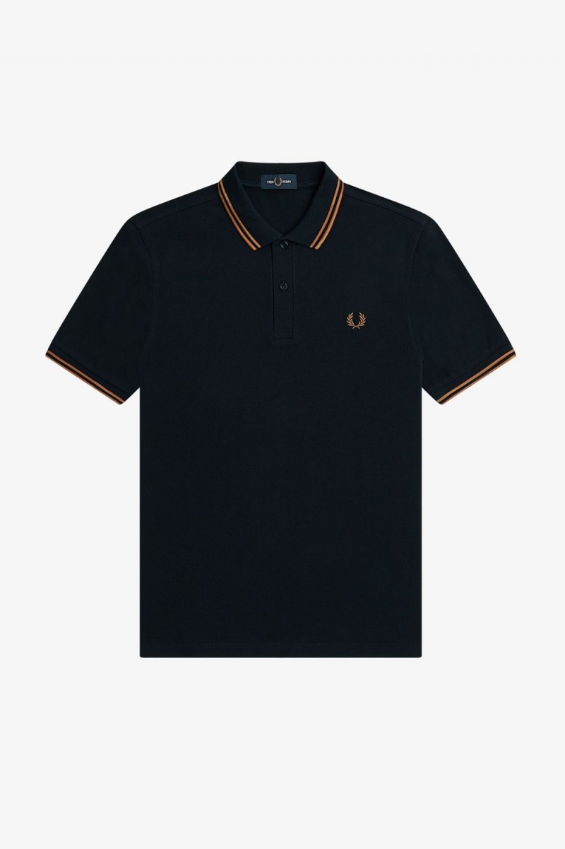 Fred Perry M3600 Men's Shirt Navy Dark Coffee | AOLNY7286