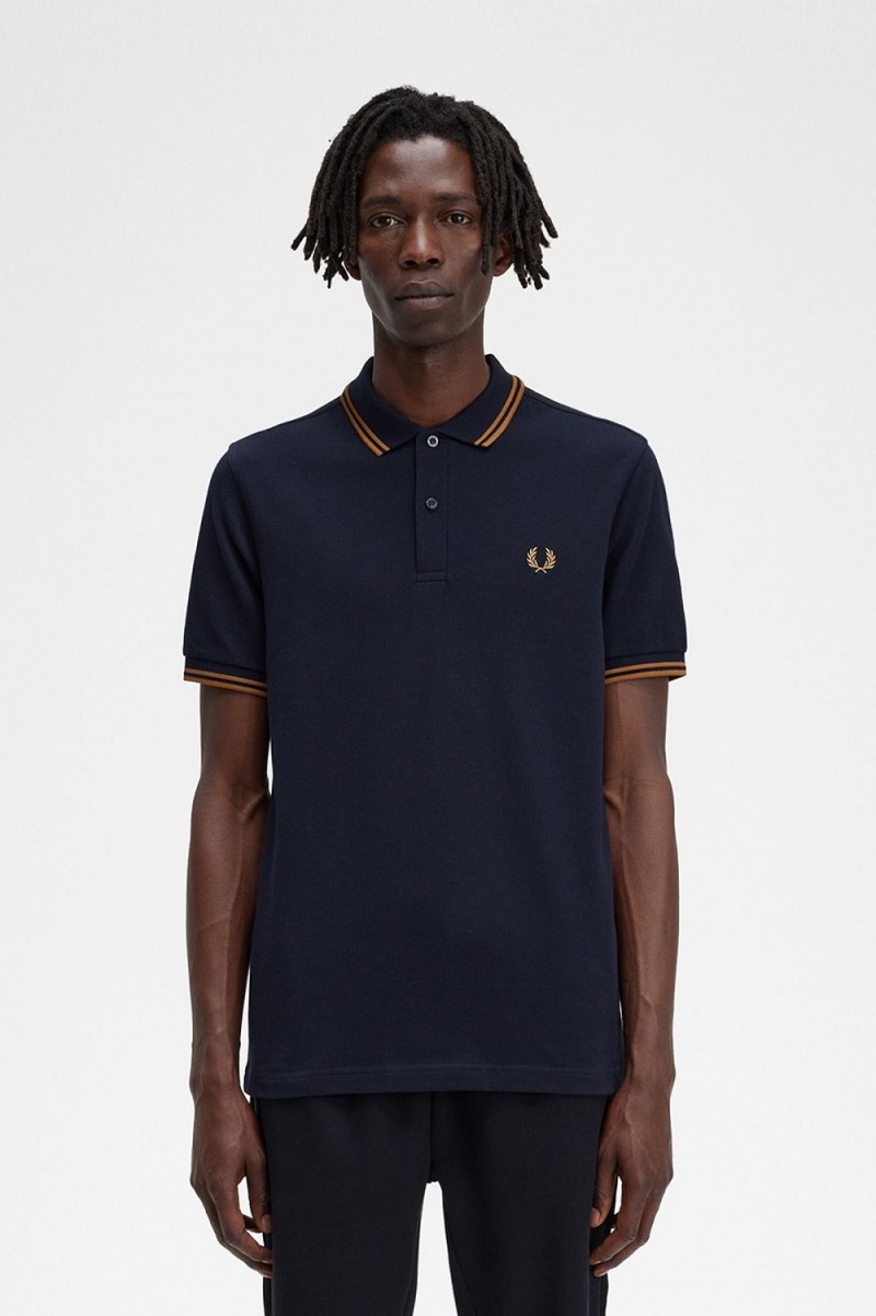 Fred Perry M3600 Men\'s Shirt Navy Dark Coffee | AOLNY7286