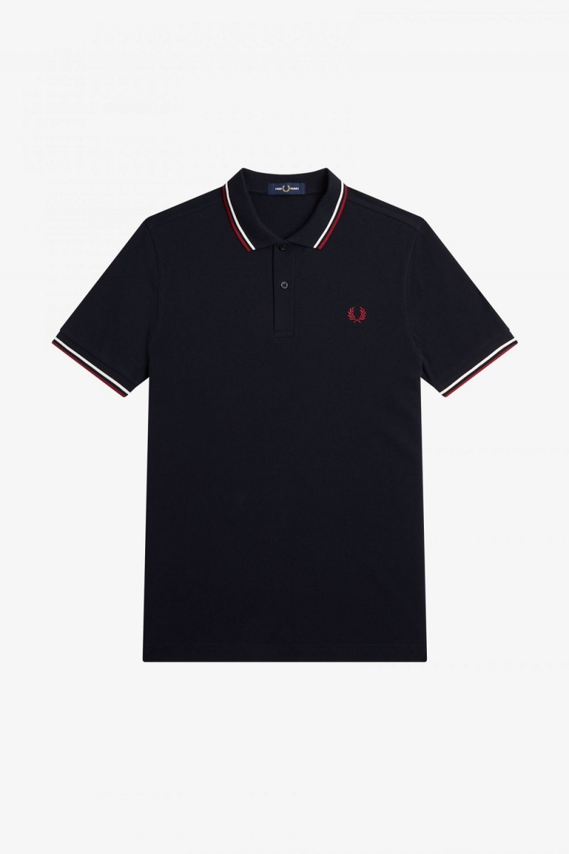 Fred Perry M3600 Men's Shirt Navy Snow White Burnt Red | PFNZE7902