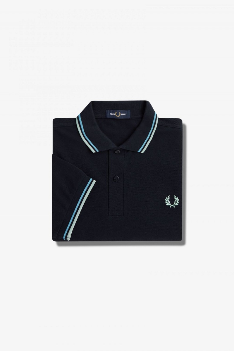 Fred Perry M3600 Men's Shirt Navy Soft Blue Silver Blue | FOZDN5063