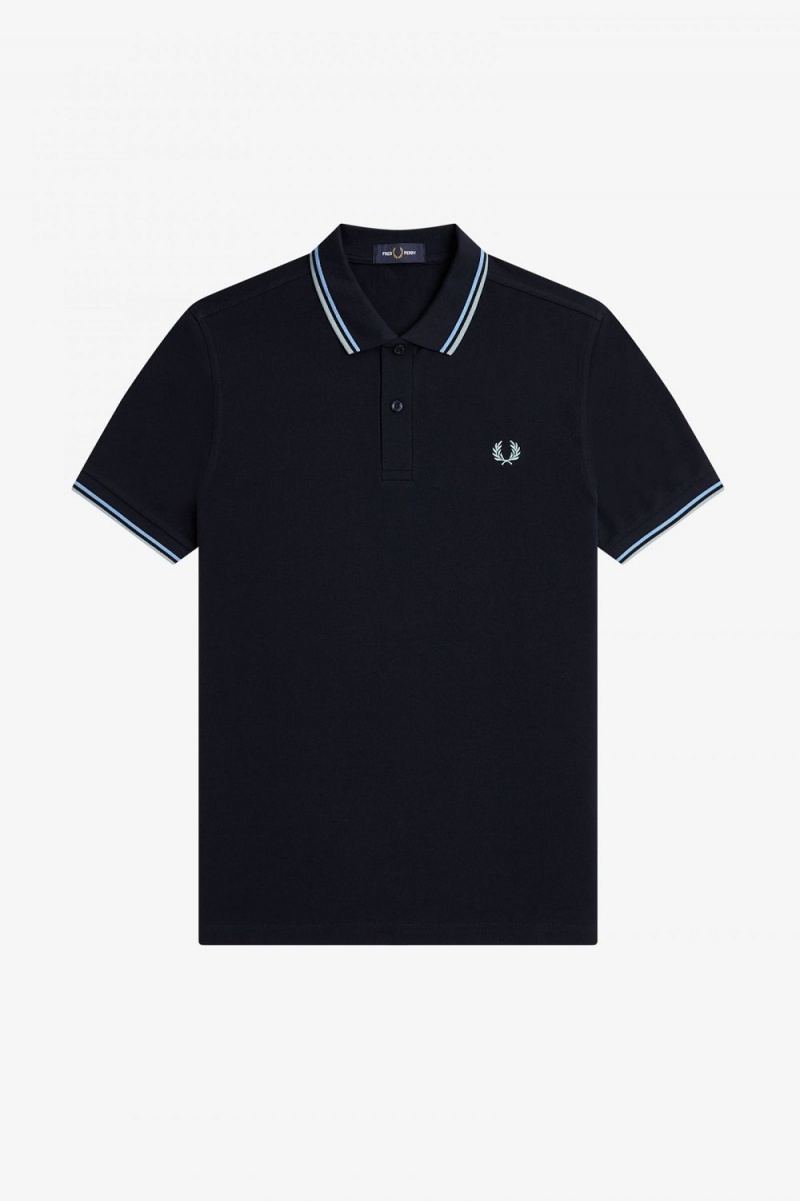 Fred Perry M3600 Men's Shirt Navy Soft Blue Silver Blue | FOZDN5063