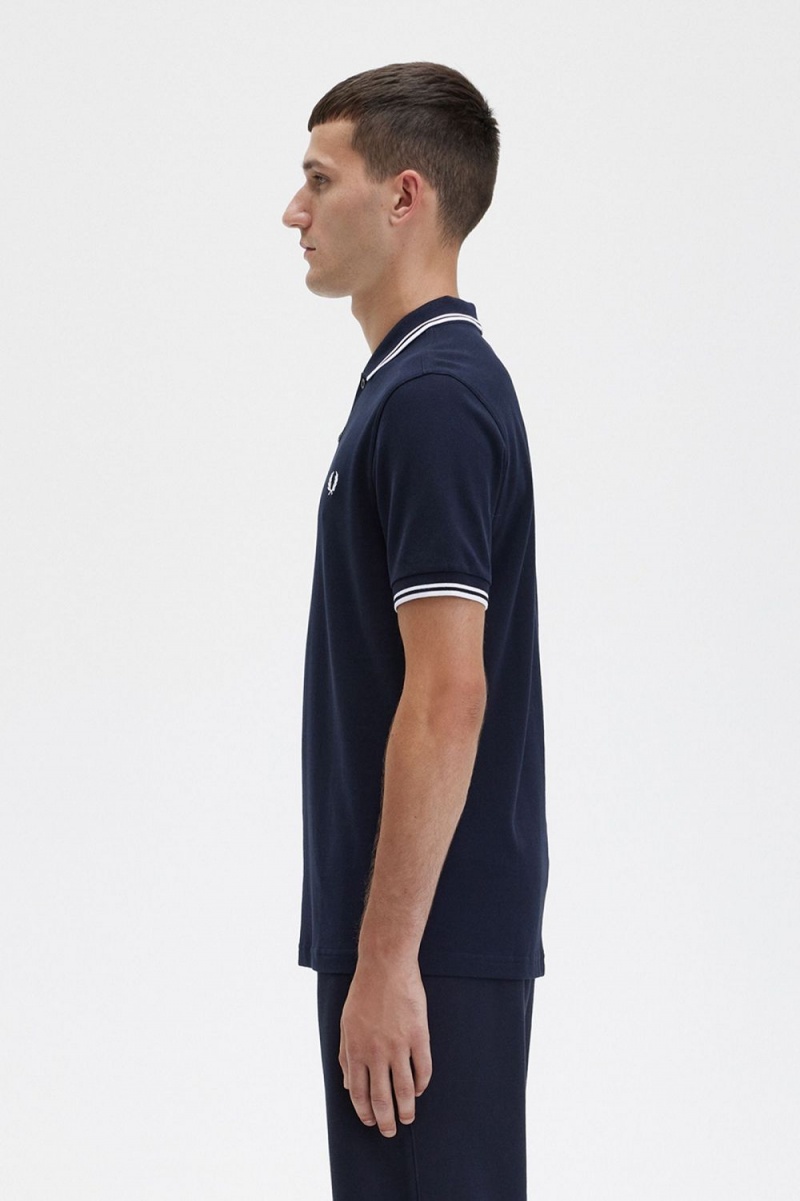 Fred Perry M3600 Men's Shirt Navy White | GPDZC0975