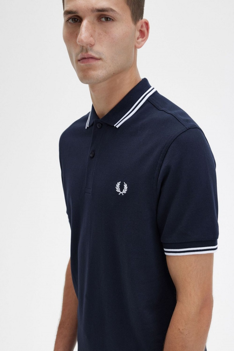 Fred Perry M3600 Men's Shirt Navy White | GPDZC0975